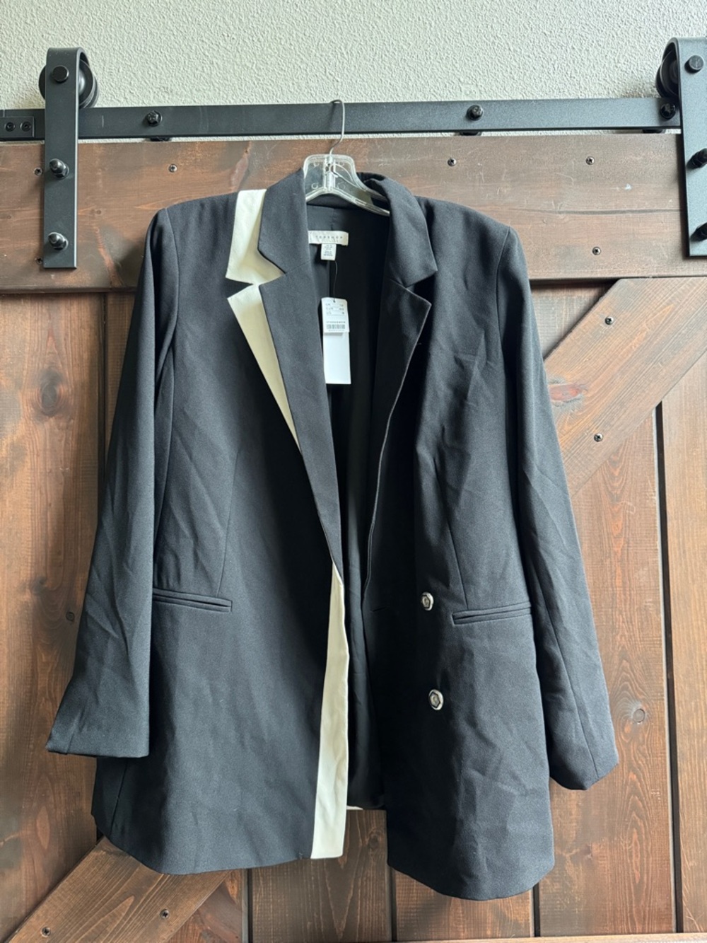 Topshop Black Blazer with Cream Contrast Lapel